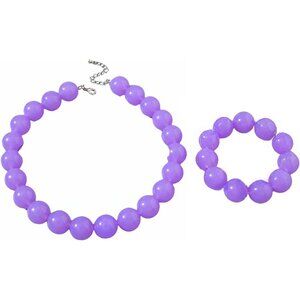 Women's Handmade Light Purple Chunky Beaded Large Round Beads Bracelet Necklace